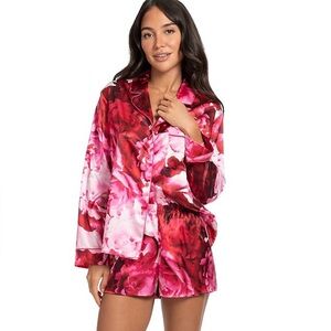 NWT Lilac & London Floral Satin Pajama PJ Lounge 2-Piece Shorts Set Red Pink XXL